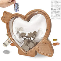 Wooden Piggy Bank, Personalized Heart Coin Ban, Couples Gifts for Boyfriend, Gifts for Children, Family, Couples, Lovers Ones, Christmas Birthday Festival Gift Home Decoration.