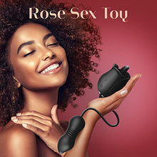 Load image into Gallery viewer, Rose Sex Toys with Thrusting Dildo - 3in1 Rose Vibrator Adult Toys Clitoral G Spot Vibrators 9 Tongue Licking &amp; 9 Thrusting Modes, Nipple Anal Dildos Adult Sex Toys Games for Women Couples Pleasure
