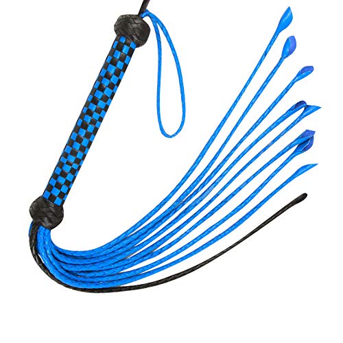 Cowhide Leather Heavy Duty Flogger CAT-O-Nine Soft Tassels Flogger Blue & Black