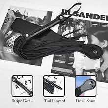 Load image into Gallery viewer, LANWAN 4PCS Whip Set Horse Riding Crop Faux Leather Whip Flogger and Nipple Clamps (Black)
