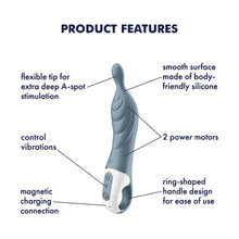 Load image into Gallery viewer, Satisfyer A-Mazing 2 A-Spot Vibrator for Women - Vibrating Dildo, G-spot Stimulator, Sex Toy with Curved, Grooved Texture, Flexible Tip - Waterproof, Rechargeable (Grey)
