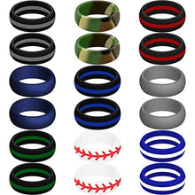 Load image into Gallery viewer, Set of Two (2) Thin Red Line Silicone Rings Size 13 - Engagement Wedding Replacement Band for Active and Workout Lifestyles - fire Fighter Support
