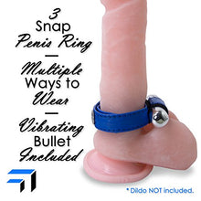 Load image into Gallery viewer, LeLuv Cock Ring Leather Strap Adjustable Vibrating 3 Snap Blue
