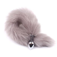 YIXISM Adult Long Imitation Fox Hair Metal Anal Plug Cosplay Couple Flirting Sex Toy Faux Fox Tail Design Cosplay Supply Sex Toys (Color : Grey)