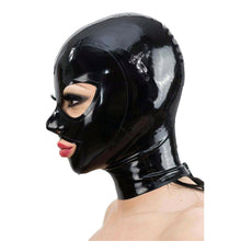 Load image into Gallery viewer, GITDOT Latex Head Cover Black HeadMask Hood Exposed eyes Mouth, Zipper Open, Medium
