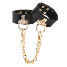 Load image into Gallery viewer, NOPNOG SM Toys with Shackles/Whip/Handcuffs/Collar - Leather and Metal Sex Bondage Tool - Gold and Black (Handcuffs)
