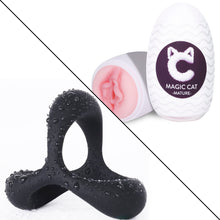 Load image into Gallery viewer, Rosenine Handheld Male Masturbators Cup and Silicone Penis Ring, for Men Masturbation with 3D Lifelike Vagina Sex Stroker, Ultra Soft Stretchy Cock Ring Support Erection Enhancing Ring Adult Sex Toy
