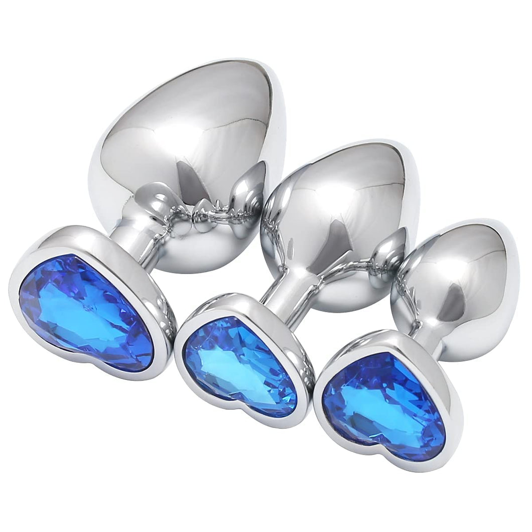 20223 Years New 3Pcs Set Luxury Metal Butt Toys Heart Shaped Anal Trainer Jewel Butt Plug Kit S&M Adult Gay Anal Plugs Woman Men Sex Gifts Things for Beginners Couple (blue0)