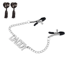 Load image into Gallery viewer, Nipple Clamps with Chain, Non-Piercing Metal Body Chain with Letter Plate, Adjustable Nipple Clamp Clip, Nipple Clamps for Sex Pleasure for Women (Daddy)
