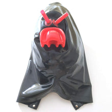 Load image into Gallery viewer, Black Latex Hood with Inner Red Mouth Teeth Gag and Nose Nasal Tubes Back Zipper Rubber Mask Club Wear 0.4-1.0mm Thick (XX-Large, Black 0.8MM Thick)
