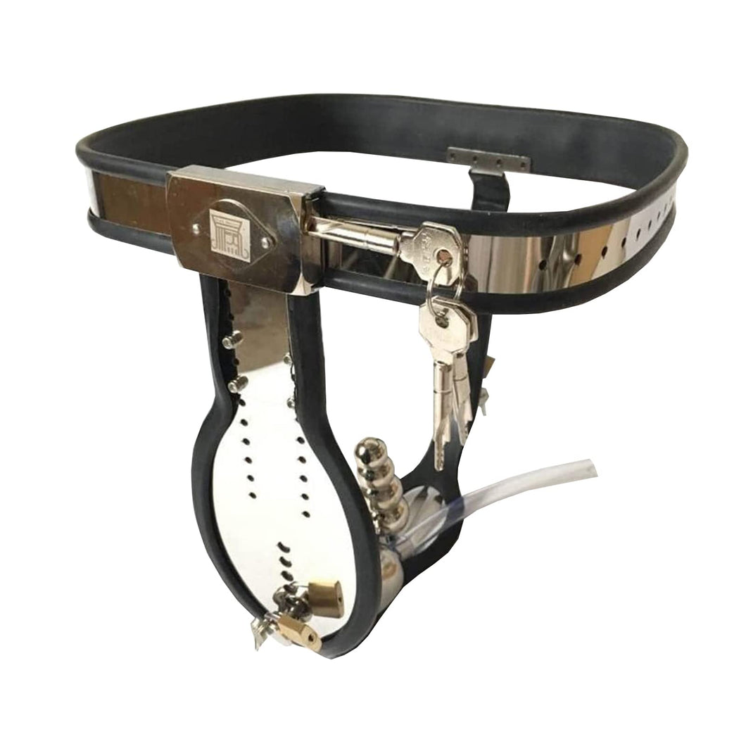 LESOYA Male Stainless Steel Chastity Belt Adjustable T-Type BDSM Bondage Briefs Restraint Device with Cock Cage