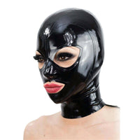 GITDOT Latex Head Cover Black HeadMask Hood Exposed eyes Mouth, Zipper Open, Medium