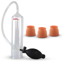 Load image into Gallery viewer, LeLuv Easyop 2.25 Inch by 9 Inch Cylinder Penis Pump Black Bgrip Ball Handle Clear Graduated Cylinder/Clear Collapse-Resistant Hose + 3 Silicone Medium Sleeves
