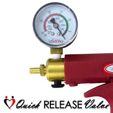 Load image into Gallery viewer, LeLuv Premium Penis Pump Maxi Red Plus Vacuum Gauge and Uncollapsible Slippery Silicone Hose Bundle with Black TPR Seal and 4 Sizes of Constriction Rings | 12 inch x 2.25 inch Cylinder
